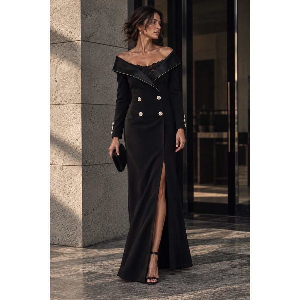 NWT Tadashi Shoji Tuxedo Gown Crystal Rhinestone Lace Black Formal XL